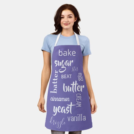 Baking Words Stof Paarse Schort (Gedragen)