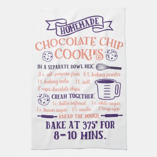 Bakken, Chocolade Chip Cookie Recept Keukenhanddoe Theedoek (Verticaal)