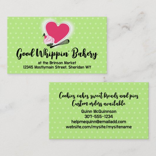 bakken cupcake whisk hart visitekaartje groen (Voorkant / Achterkant)