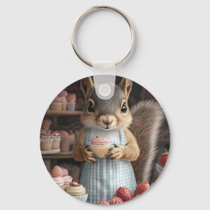 Bakken Eekhoorn met Cupcake Sleutelhanger
