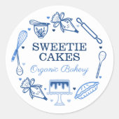 Bakken en koken, gereedschap, marineblauw en wit ronde sticker (Voorkant)