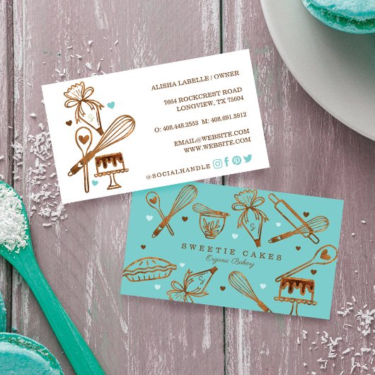 Bakken en koken - Houtkorrelige textuur & blauw Visitekaartje