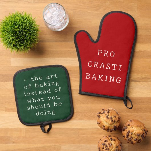 Bakken Funny Christmas Gift Rood Groen Wit Schatti Ovenwant & Pannenlap Set (Top down)