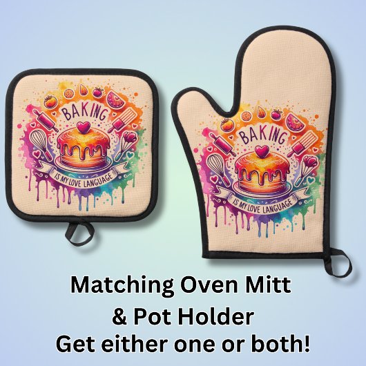 Bakken is mijn liefdestaal - taart - ovenwant & pannenlap set