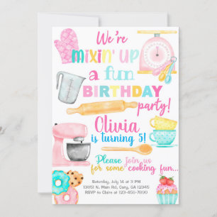 bakken, koken, meisjesverjaardagsuitnodiging. kaart