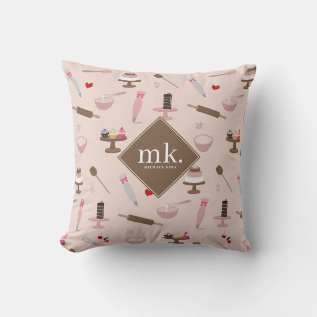 Bakken & Kookgerei Bakkerij Koken Monogram Kussen (Voorkant)