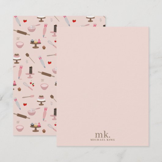 Bakken & Kookgerei Bakkerij Koken Monogram Notitiekaartje (Voorkant / Achterkant)