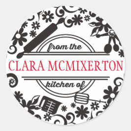 bakken kookgerei bloem uit de keuken van ronde sticker