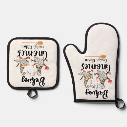 Bakken met mijn Gnomes Custom Bakkerij Gnome Bakke Ovenwant & Pannenlap Set (Voorkant)