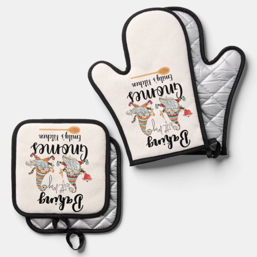 Bakken met mijn Gnomes Custom Bakkerij Gnome Bakke Ovenwant & Pannenlap Set (Voorkant / Achterkant)