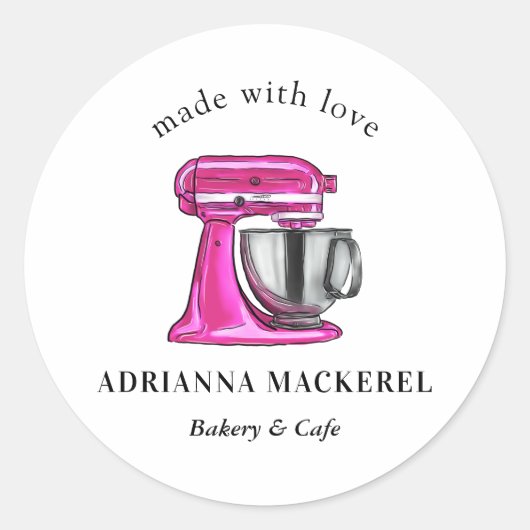 Bakken Roze Whisk Cateraar Gebak Chef Keuken Ronde Sticker (Voorkant)