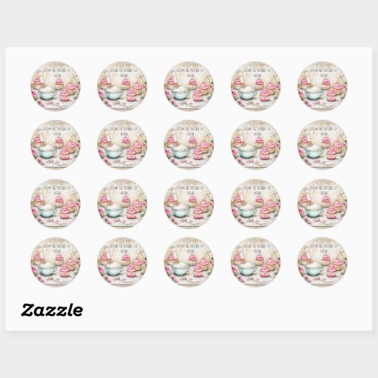 Bakken van roze cupcakes ronde sticker (Vel)