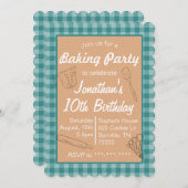 Bakken Verjaardag Uitnodiging Blauw Plaid (Voorkant / Achterkant)