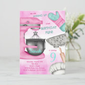 Bakken Verjaardagsfeest Girly koken uitnodiging (Staand voorkant)