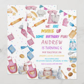 Bakken Verjaardagsfeest Girly koken uitnodiging (Voorkant / Achterkant)