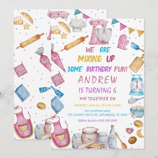 Bakken Verjaardagsfeest Girly koken uitnodiging (Voorkant / Achterkant)