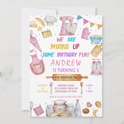 Bakken verjaardagsfeestje meisje koken uitnodiging (Voorkant)