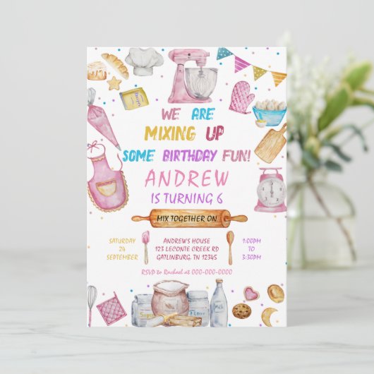 Bakken verjaardagsfeestje meisje koken uitnodiging (Staand voorkant)