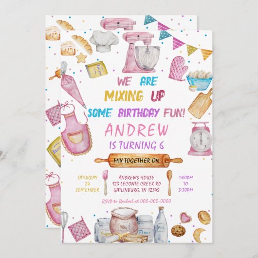 Bakken verjaardagsfeestje meisje koken uitnodiging (Voorkant / Achterkant)