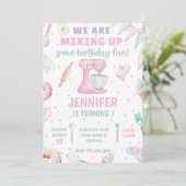 Bakken verjaardagsfeestje uitnodiging-meisje bakke kaart (Staand voorkant)