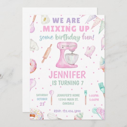 Bakken verjaardagsfeestje uitnodiging-meisje bakke kaart (Voorkant / Achterkant)