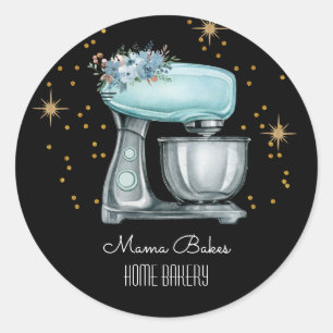 Bakker bakken Waterverf gebak Chef-kok Zwart Produ Ronde Sticker