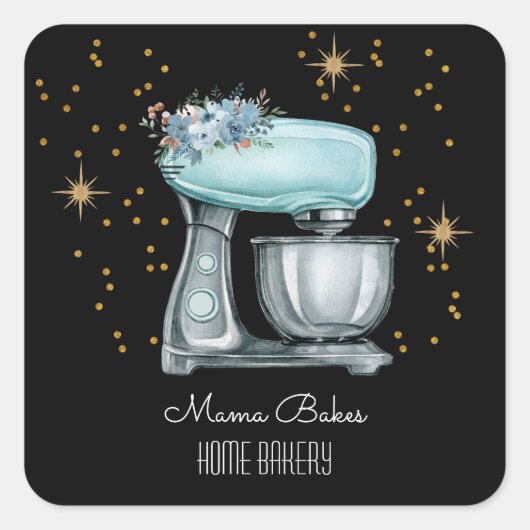 Bakker bakken Waterverf gebak chef-kok zwart Vierkante Sticker (Voorkant)