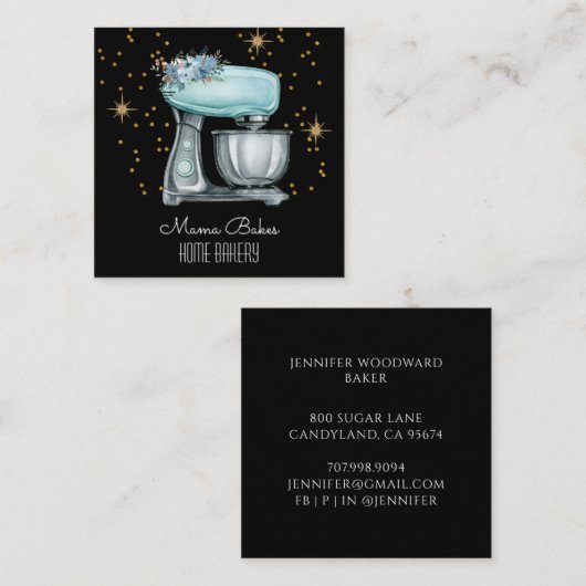 Bakker bakken Waterverf gebak chef-kok zwart Vierkante Visitekaartje (Voorkant / Achterkant)