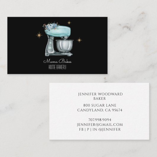 Bakker bakken Waterverf gebak chef-kok zwart Visitekaartje (Voorkant / Achterkant)