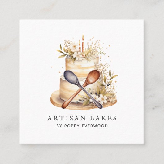 Bakker Bakkerij Gebak Chef Cake keukengerei Vierkante Visitekaartje (Voorkant)