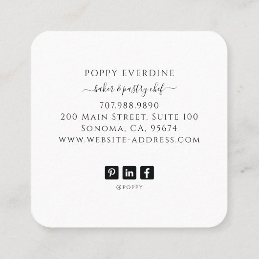 Bakker Bakkerij Gebak Chef Catering Business Vierkante Visitekaartje (Achterkant)