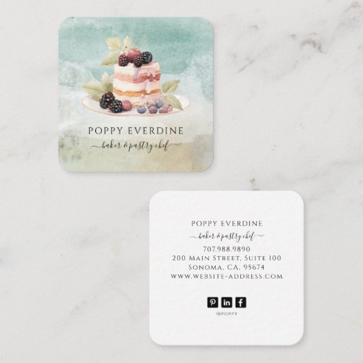 Bakker Bakkerij Gebak Chef Catering Business Vierkante Visitekaartje (Voorkant / Achterkant)