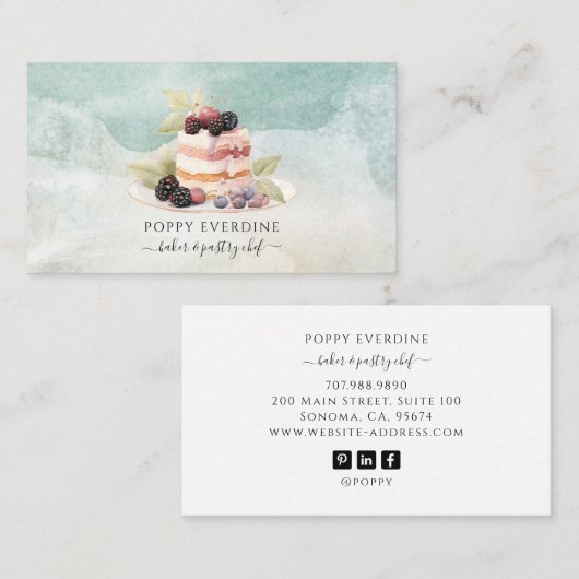 Bakker Bakkerij Gebak Chef Catering Elegant Cake Visitekaartje (Voorkant / Achterkant)