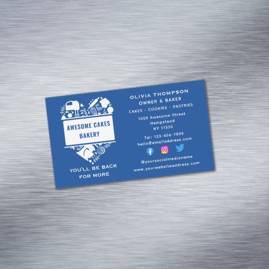 Bakker Bakkerij Taarten Koekjes Gebak Chef Blauw W Magnetisch Visitekaartje (Voorbeeld)