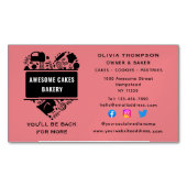 Bakker Bakkerij Taarten Koekjes Gebak Chef Roze Zw Magnetisch Visitekaartje (Voorkant)