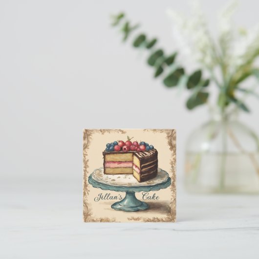  bakker banketbakker bakkerij cateringtaart vierkante visitekaartje (Staand voorkant)