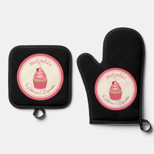 Bakker Cupcakes Ovenwant & Pannenlap Set (Voorkant)