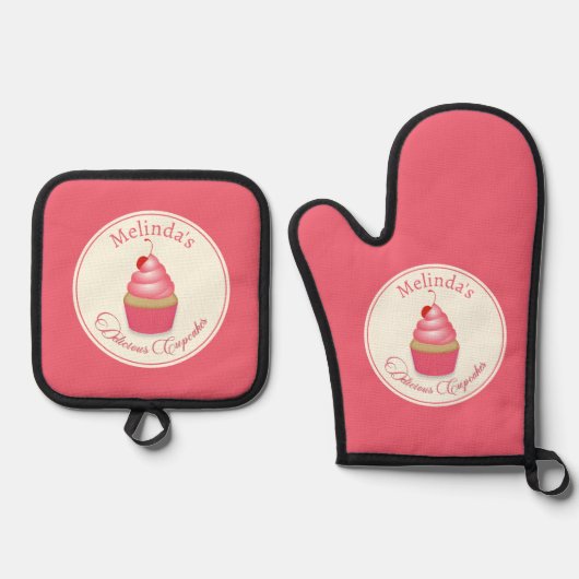 Bakker Cupcakes Ovenwant & Pannenlap Set (Voorkant)