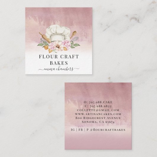 Bakker gebak Chef Bakkers Gereedschap Stoffig Roze Vierkante Visitekaartje (Voorkant / Achterkant)