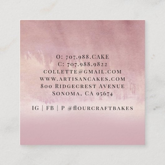 Bakker gebak Chef Bakkers Gereedschap Stoffig Roze Vierkante Visitekaartje (Achterkant)