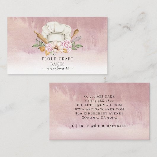 Bakker gebak Chef Bakkers Gereedschap Stoffig Roze Visitekaartje (Voorkant / Achterkant)