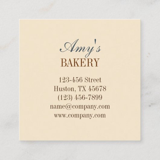  bakker gebak chef-kok cake bakkerij cupcake vierkante visitekaartje (Achterkant)