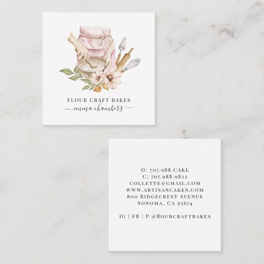 Bakker gebak Chef Waterverf Bakkers Gereedschap Ba Vierkante Visitekaartje (Voorkant / Achterkant)