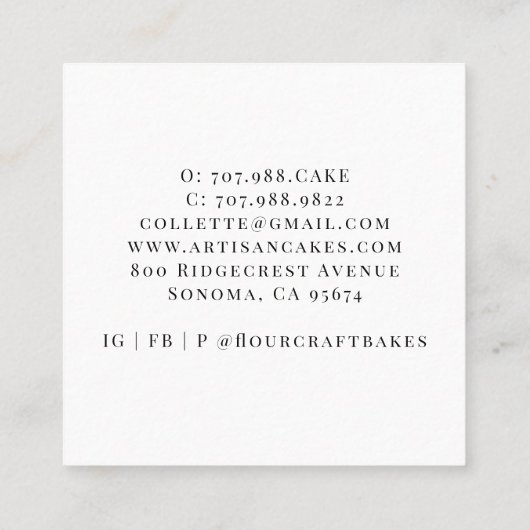 Bakker gebak Chef Waterverf Bakkers Gereedschap Ba Vierkante Visitekaartje (Achterkant)