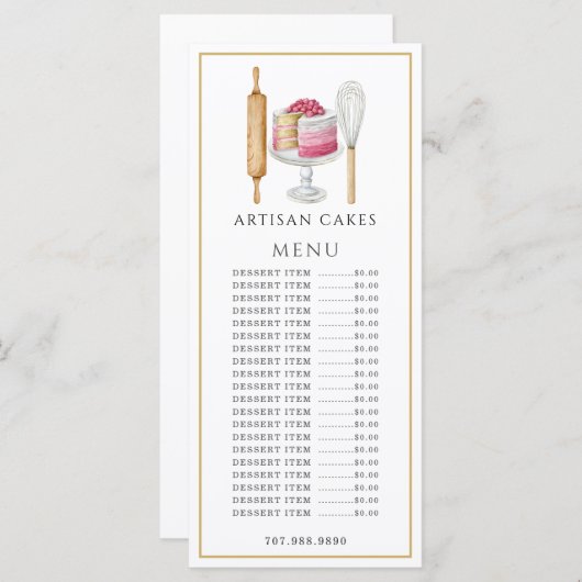 Bakker Pastchef Waterverf Bakbenodigdheden Menu (Voorkant / Achterkant)