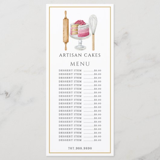 Bakker Pastchef Waterverf Bakbenodigdheden Menu (Voorkant)