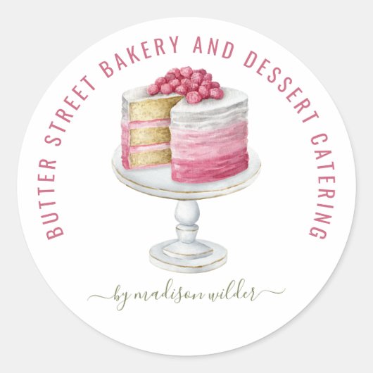 Bakker Pastry Chef Aquarel Cake Productlabels Ronde Sticker (Voorkant)
