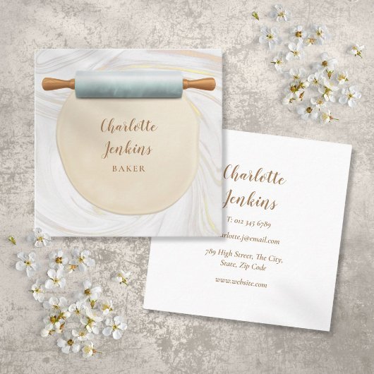 Bakker Patisserie Marmer Krullen Deegroller Vierkante Visitekaartje