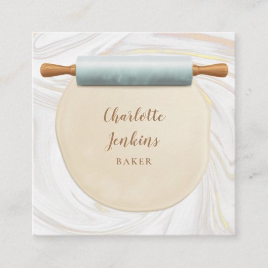 Bakker Patisserie Marmer Krullen Deegroller Vierkante Visitekaartje (Voorkant)
