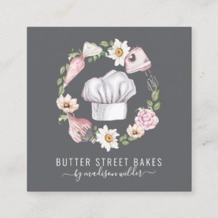 Bakker Patissier Aquarel Gereedschap Bloem Vierkante Visitekaartje